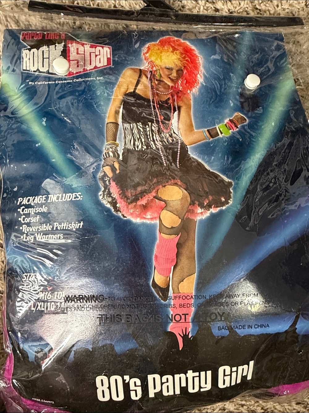 California Costumes 80's Party Girl Costume - Black with Pink & Neon - Picture 3 of 4